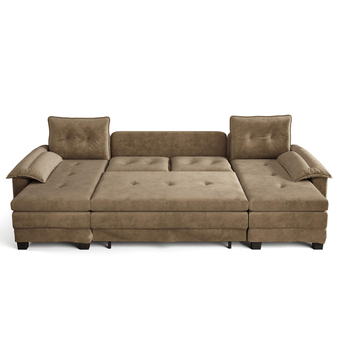 SCHLAFSOFA aus Chenille 278x127x87 cm Khaki mit USB-Anschluss, abnehmbaren Armlehnen und ausziehbarer Schlaffunktion - Beige, Textil (278/87/127cm) - Modfu