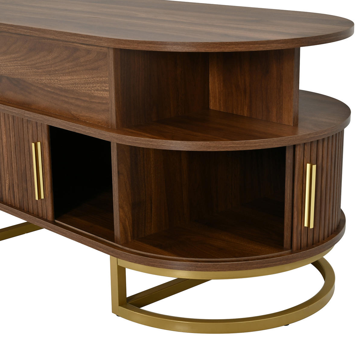 COUCHTISCH 100/50/64 cm, Nussbaum, höhenverstellbar, mit Stauraum und Schiebetüren - Walnussfarben/Schwarz, Holzwerkstoff/Metall (50/100/64cm) - CHICFURN
