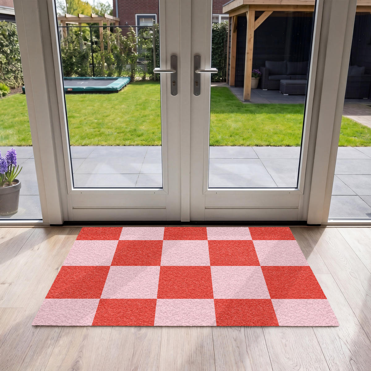 ROHOŽKA Šachovnicový vzor - červená - růžová - kostky 120x80 cm - červená, textil/umělá hmota (120/0.4cm) - MuchoWow