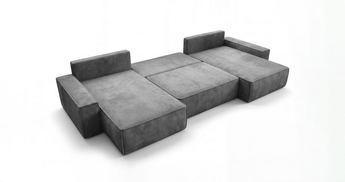 ROHOVÁ pohovka CALIFORNIA tvar U tmavě šedá manšestr POSO 60 - funkce spaní, úložný prostor - antracitová, textil (385/185cm) - Cornero