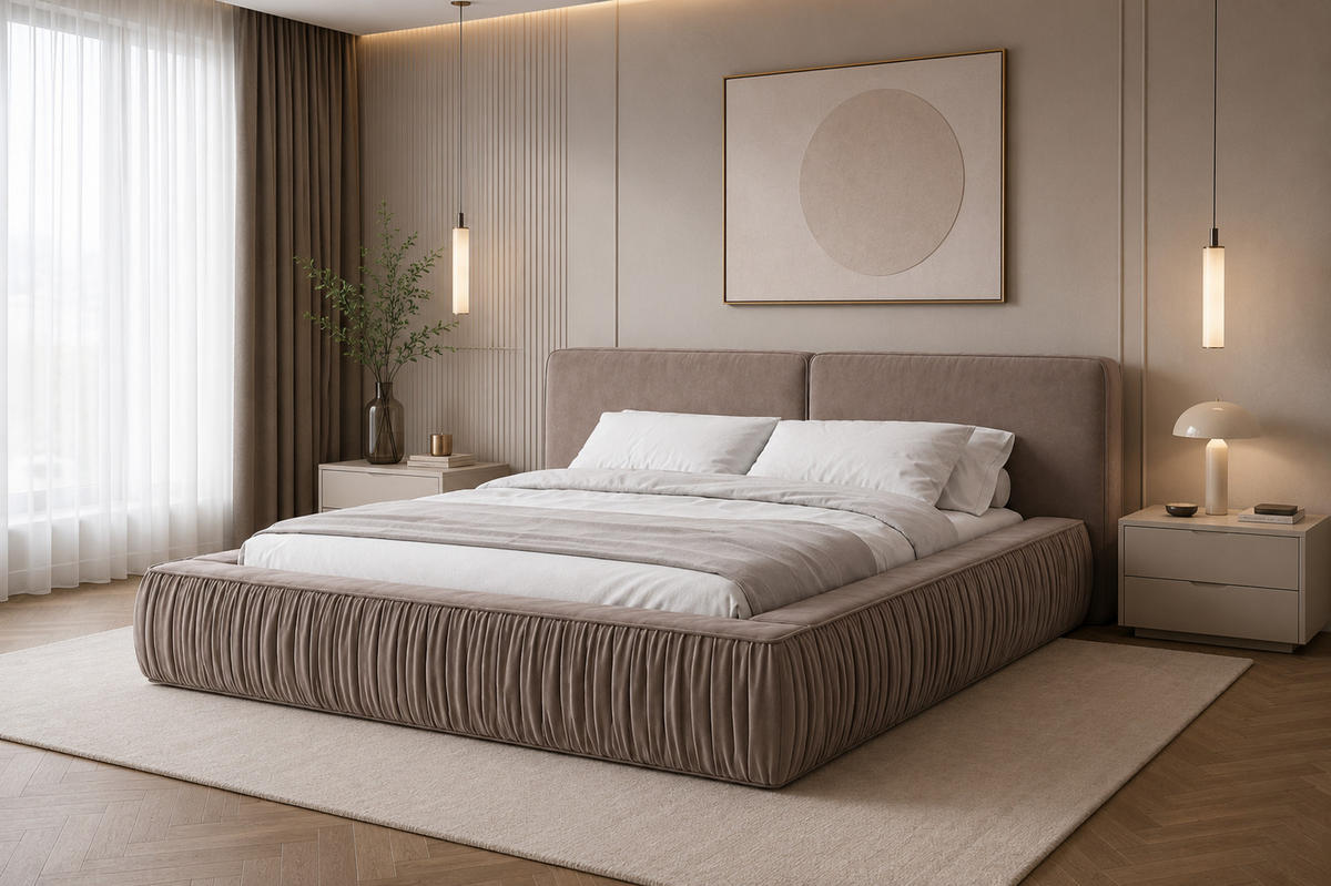 POLSTERBETT 08 140 x 200 cm – Riviera – Bett mit Gasdruckfedern und Stauraum - Beige, Holz (140/200cm) - ROYAL24_MARKT