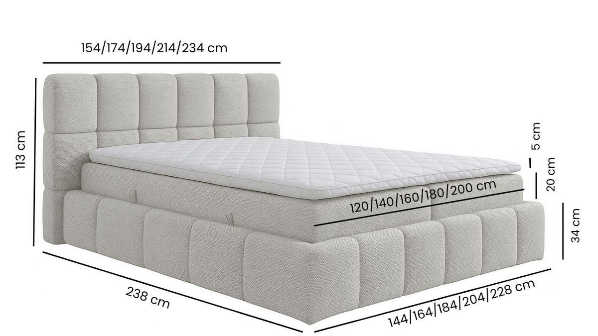 BOXSPRINGBETT AURA mit Topper und Bettkasten, Taupe, H3 Bonell, 160x200 cm - Taupe, Textil (160/200cm) - Labett