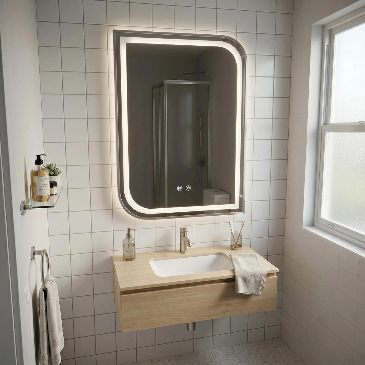 SPIEGEL Rea Led Zone 70x50 Brush Nickel - Nickelfarben, Glas (50/70/2.5cm) - REA