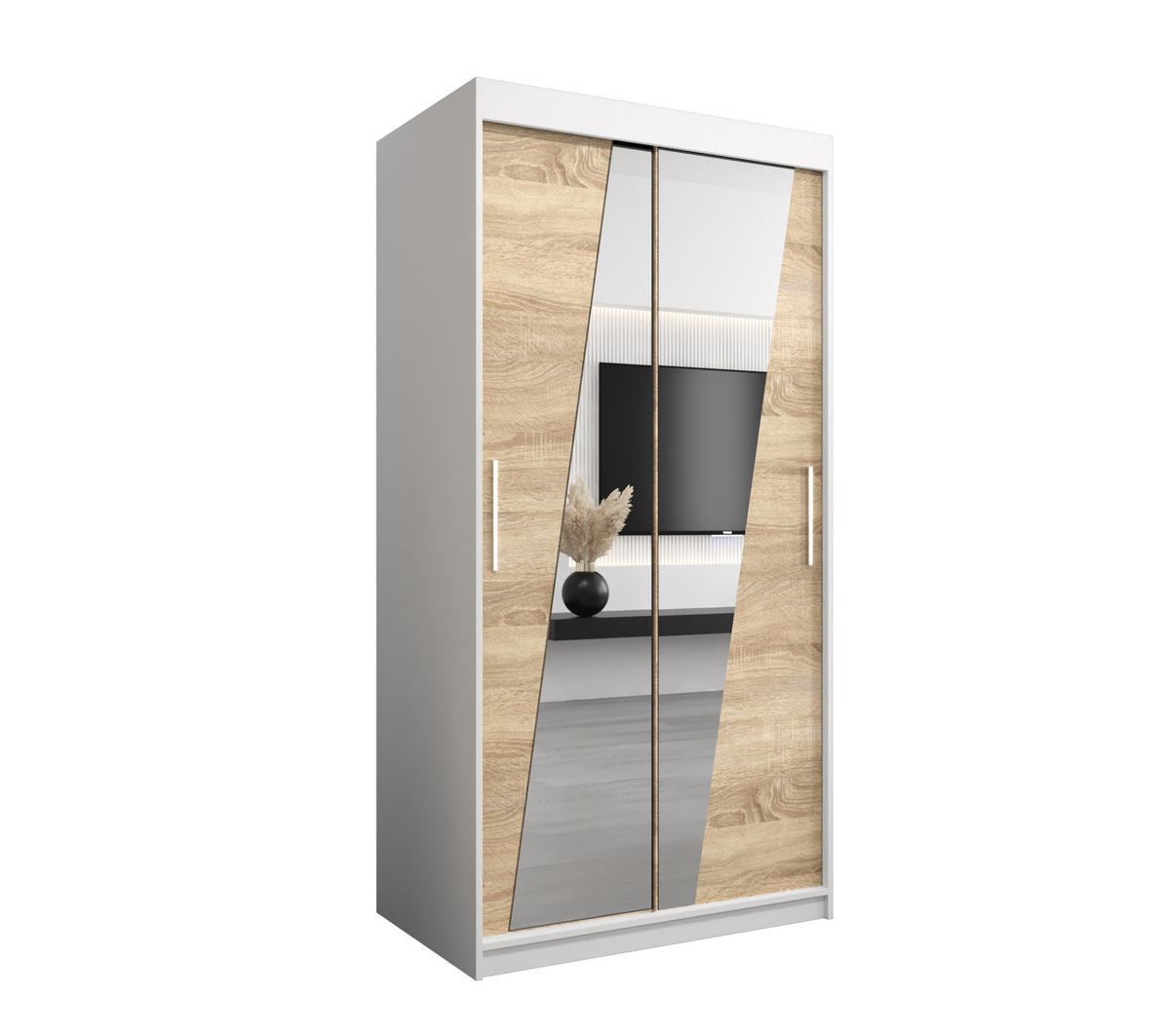 SCHWEBETÜRENSCHRANK 200/100/62 2-türig - Silberfarben/Weiß, Holz/Kunststoff (100/200/62cm) - Abiks Möbel