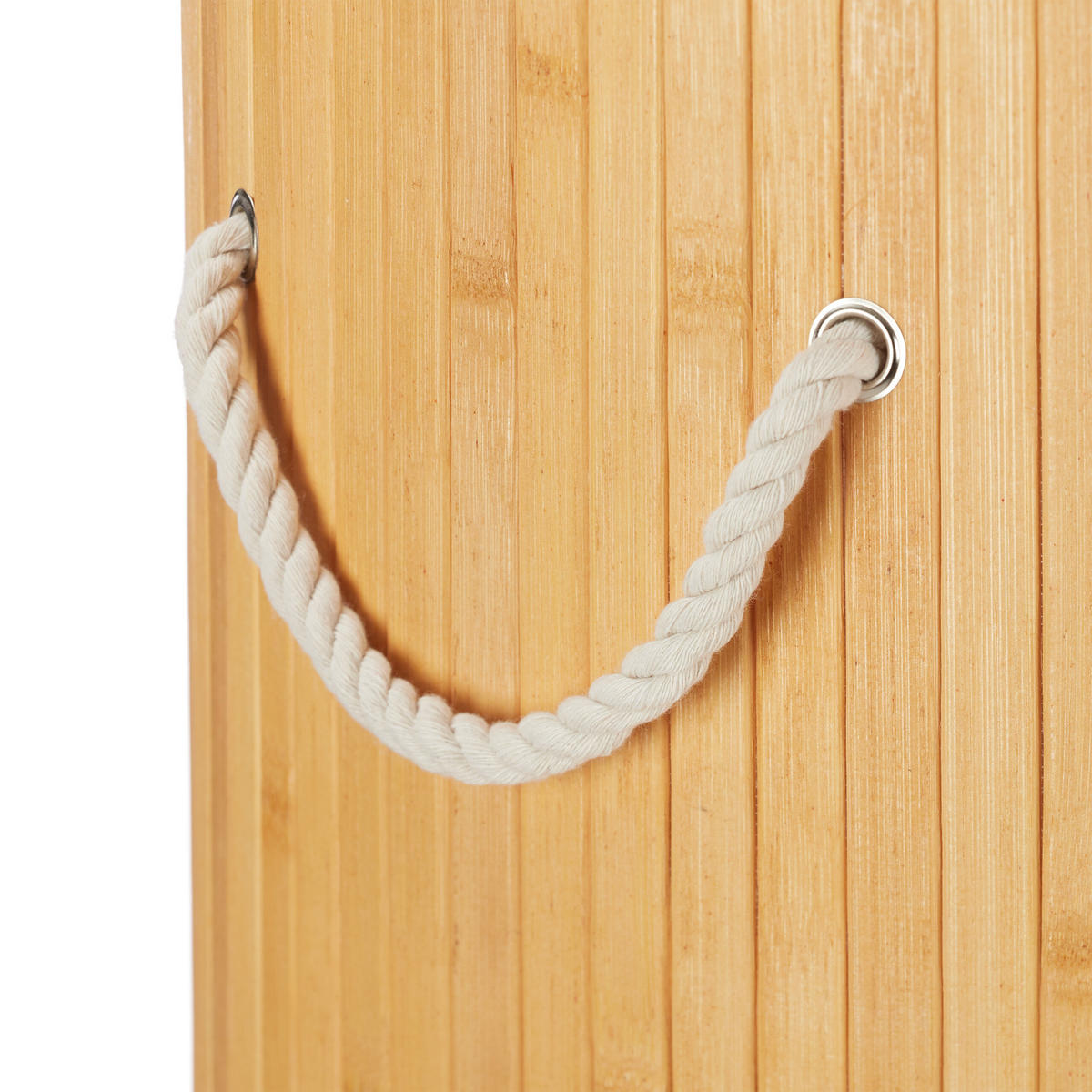 TVÄTTKORG kräm bambu rund med lock hopfällbar 70 l - Cremefärgad, Trä/Textil (41/65/41cm) - Relaxdays