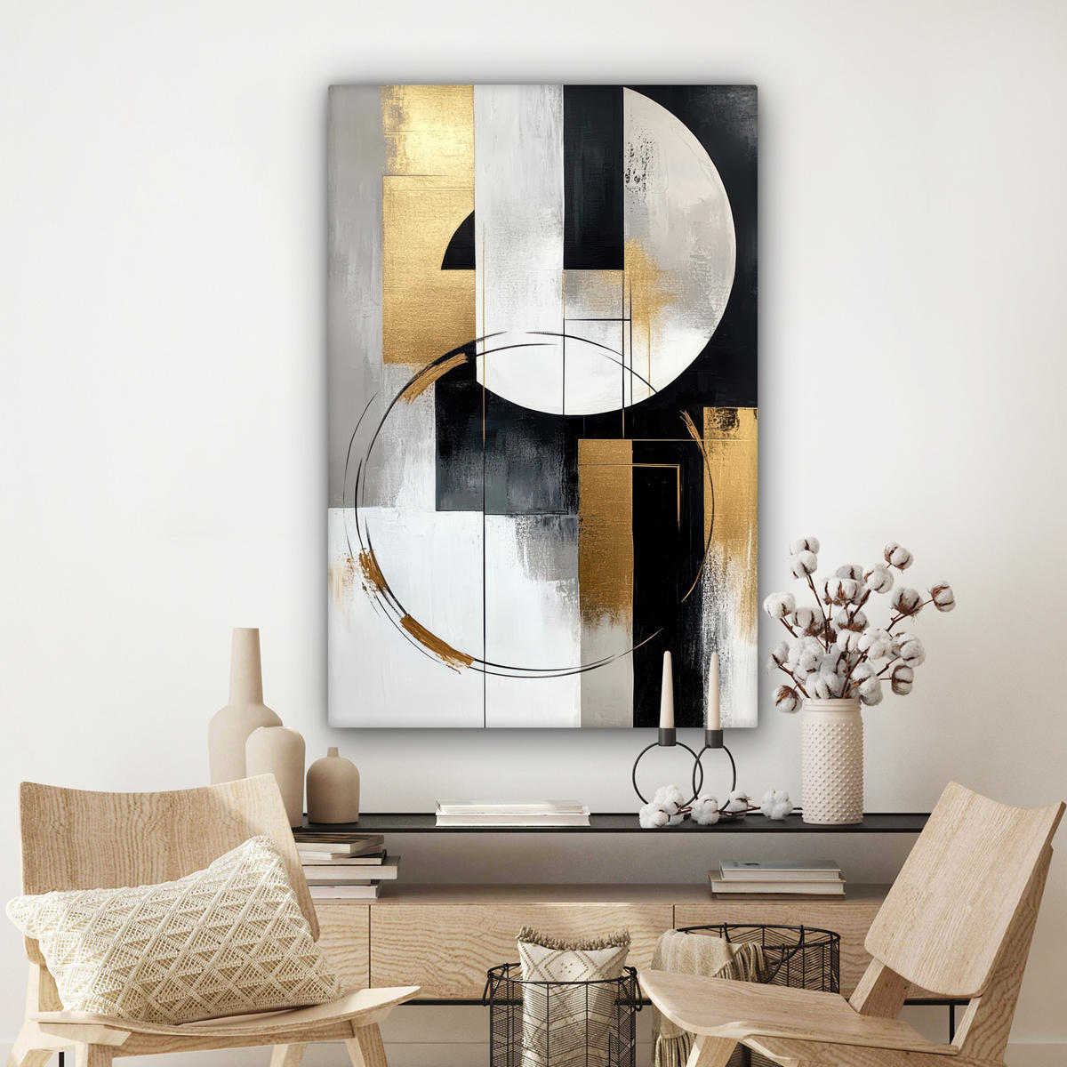 LEINWANDBILD - Abstrakt - Gold - Silber - Formen - Ästhetik - 80x120 - Wanddeko - Multicolor, Textil (80/120cm) - MuchoWow
