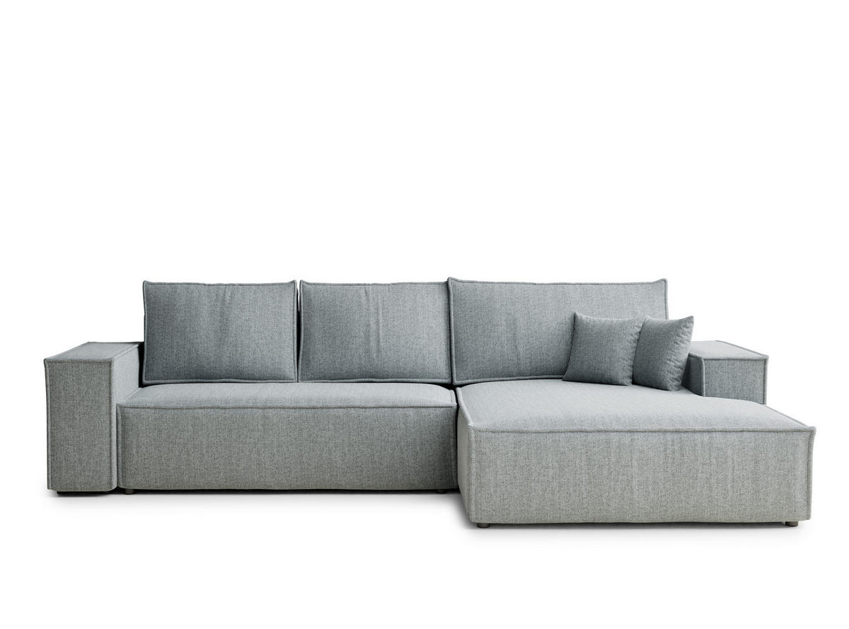 ECKSOFA Maze Blau grau Webstoff - Rechts Seite - Blaugrau/Schwarz, Holz/Holzwerkstoff (294/185cm) - Maison de Reve
