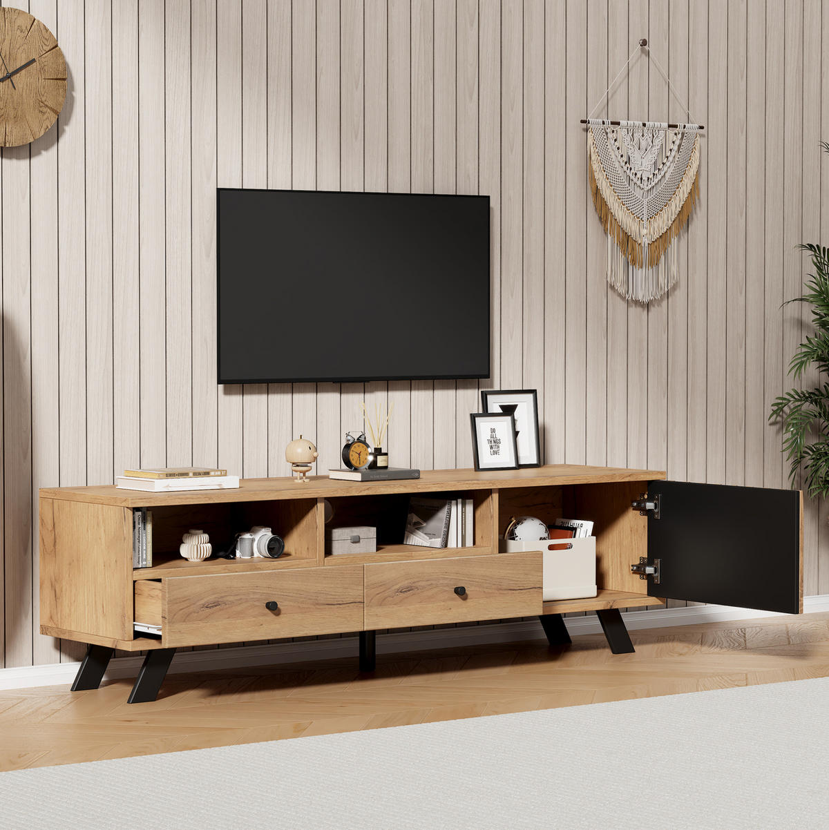TV-SCHRANK mit 2 Schubladen 150 x 38 x 44 cm Natural Wood Schwarz - Braun, Holzwerkstoff (38/44/150cm) - Beauniv