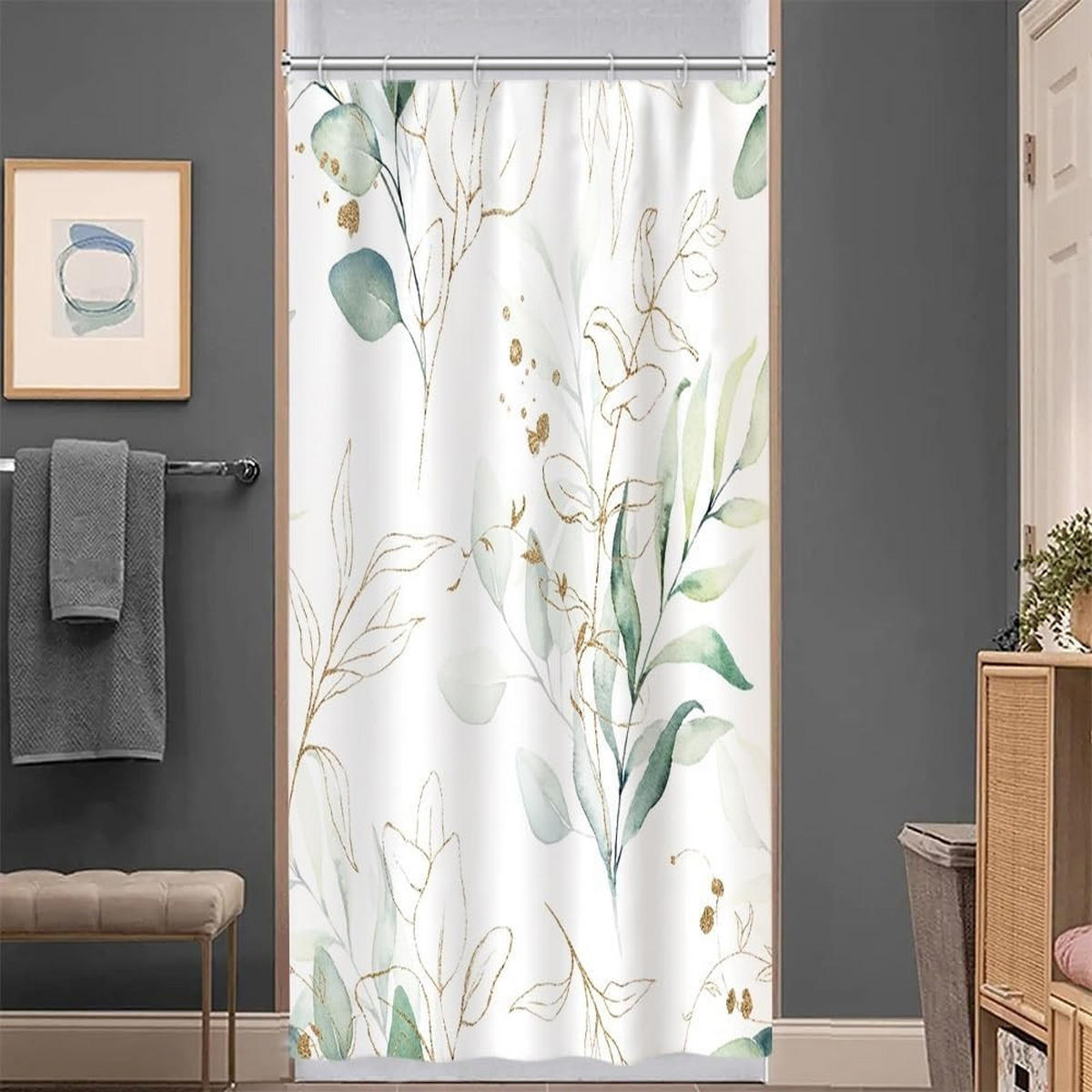 DUSCHVORHANG Blätter Badewanne schimmelresistent wasserdicht Stoff Polyester waschbar mit Haken 90 x 180 cm - Grün, Textil (180/90cm) - MCBOSON