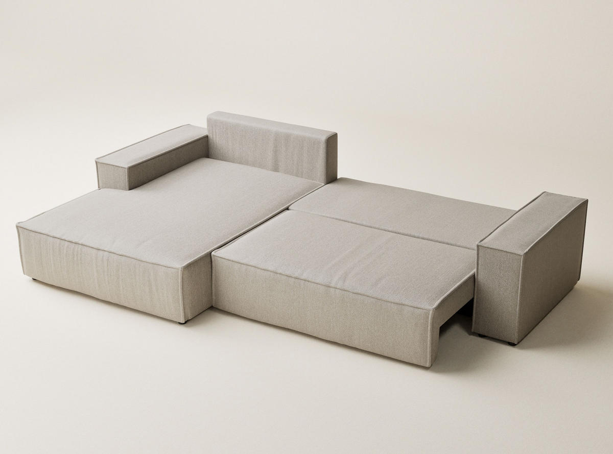 ECKSOFA MIT SCHLAFFUNKTION Maze Beige Webstoff - Beige/Schwarz, Holz/Holzwerkstoff (294/185cm) - Maison de Reve