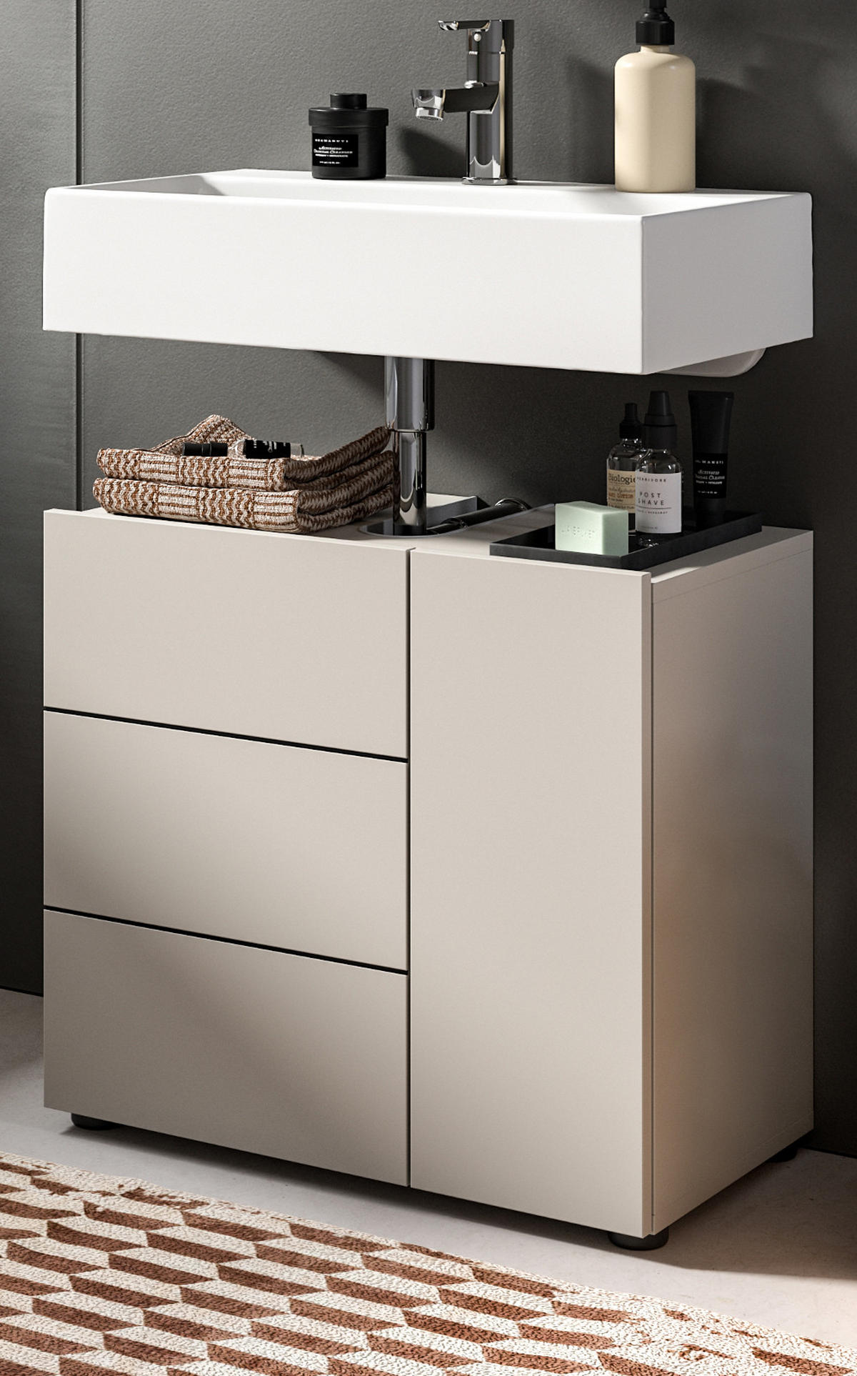 WASCHBECKENUNTERSCHRANK Kaschmir, Badezimmer Unterschrank 60 x 56 cm - Kaschmir/Schwarz, Holzwerkstoff/Kunststoff (60/56/34cm) - Inn.Furn