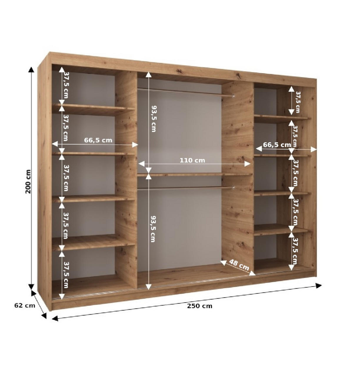 SCHWEBETÜRENSCHRANK 200/250/62 3-türig - Silberfarben/Weiß, Holz/Kunststoff (250/200/62cm) - Abiks Möbel