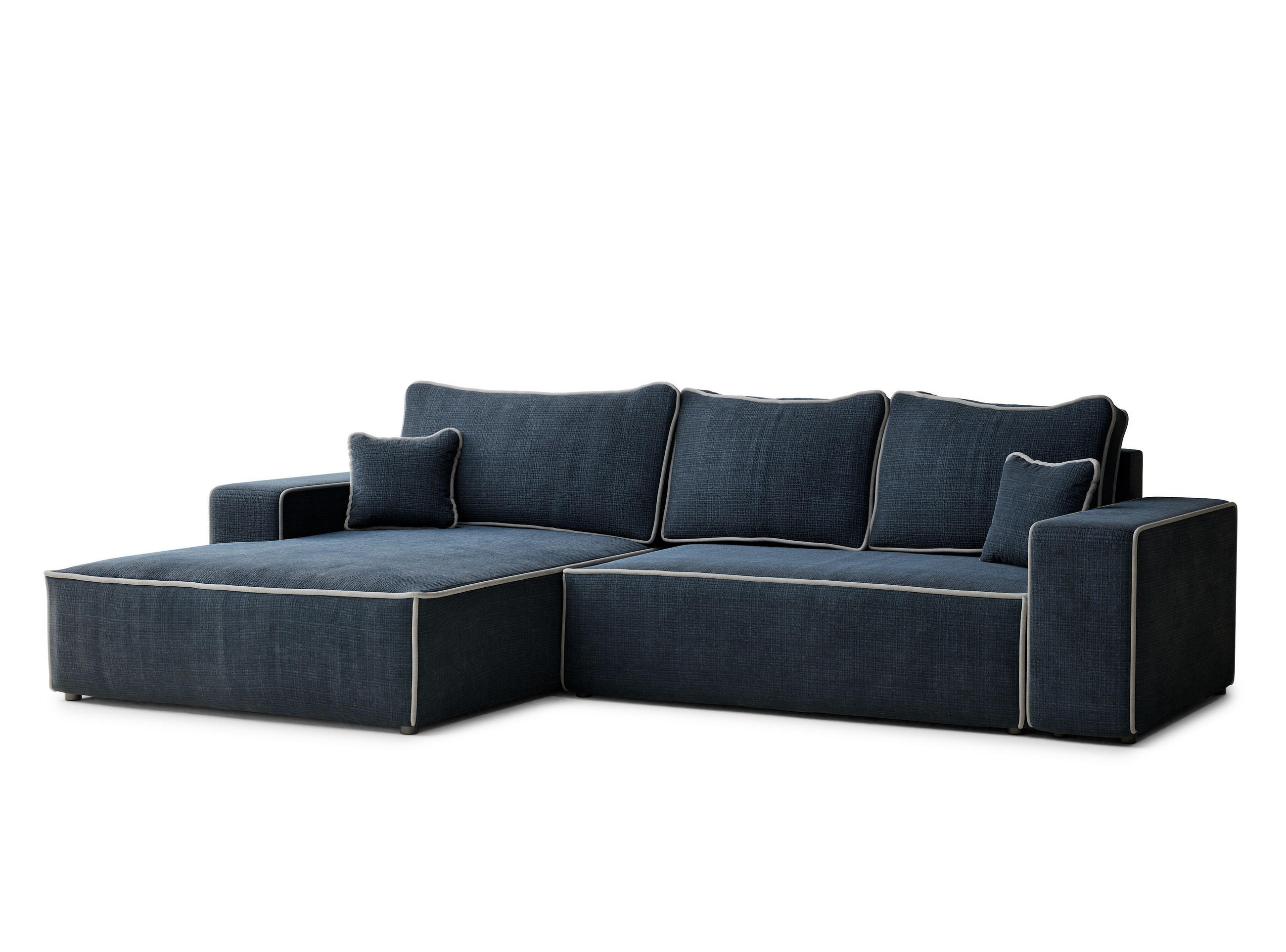 ECKSOFA MIT SCHLAFFUNKTION Modo Creme Chenille-Stoff - Links Seite - Schwarz/Dunkelblau, Holz/Holzwerkstoff (185/294cm) - Maison de Reve