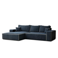 ECKSOFA MIT SCHLAFFUNKTION Modo Creme Chenille-Stoff - Links Seite - Schwarz/Dunkelblau, Holz/Holzwerkstoff (185/294cm) - Maison de Reve