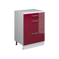 KUHINJSKA OMARA ZA POŠEVNE STREHE R-Line, Rdeča visoki sijaj, 60 cm brez naklona z 3 predaloma - rdeča/bela, leseni material (60/83.8/46cm) - Vicco
