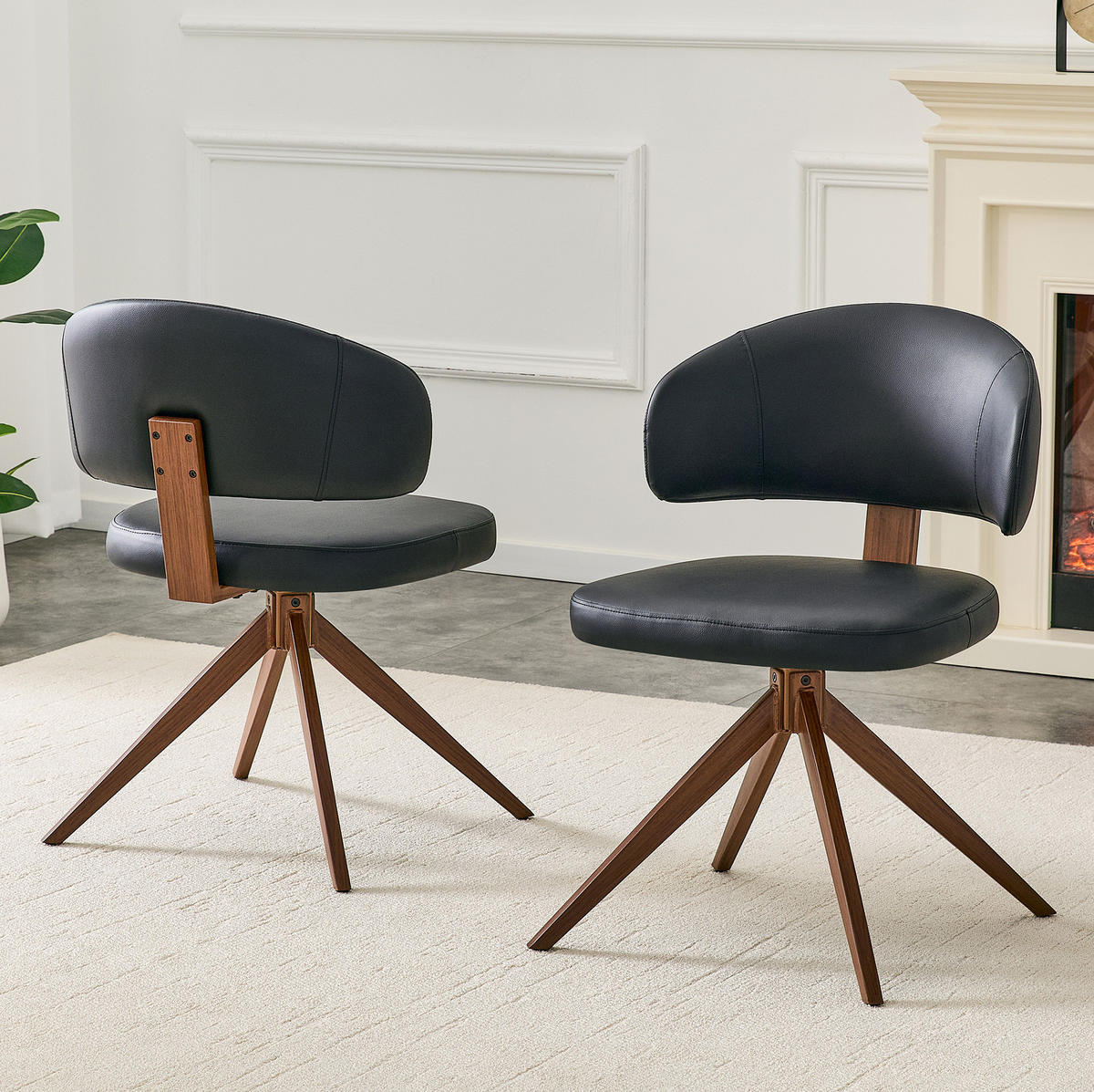 DREHSTUHL mit 360°-Drehfunktion Schwarz PU - Schwarz, Metall (50.5/77/54.5cm) - Meubliv