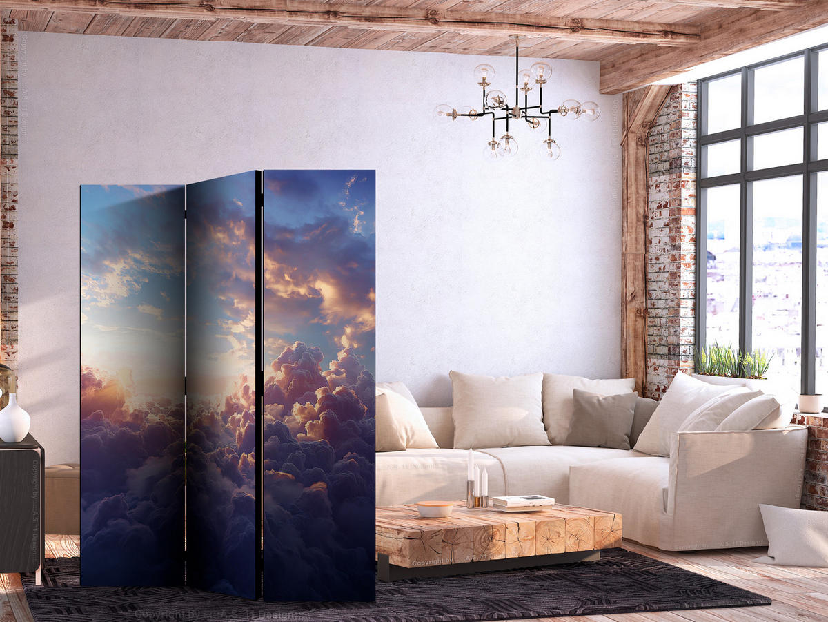 PARAVENT Einseitig Bedruckter 3-tlg 135x172 cm Himmel Wolken - Blau, Holz/Textil (135/172/3cm) - Muralo