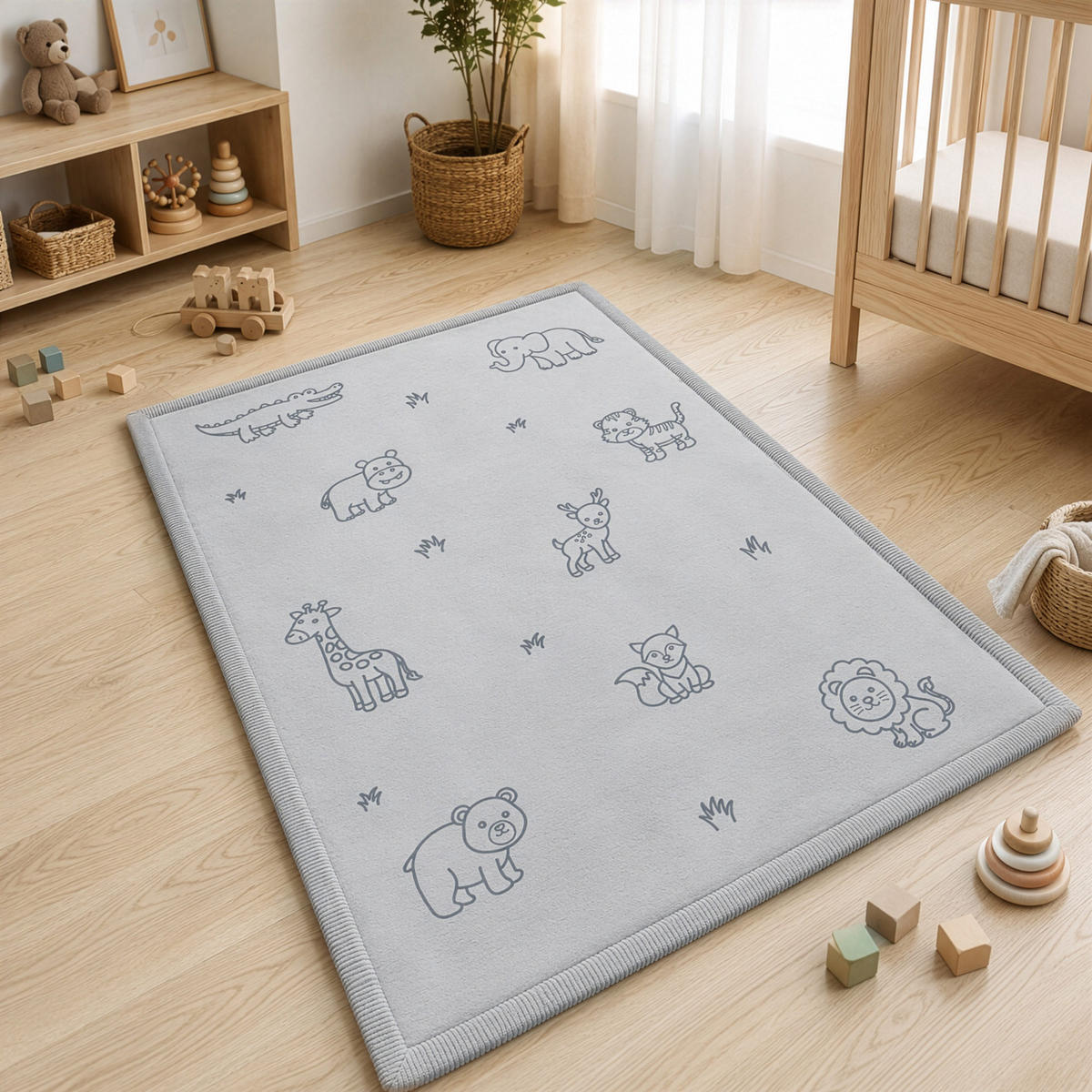 KRABBELTEPPICH samtweich und kuschelig "Zoo" 120x170cm - Grau, Textil (120/170cm) - Sanosoft