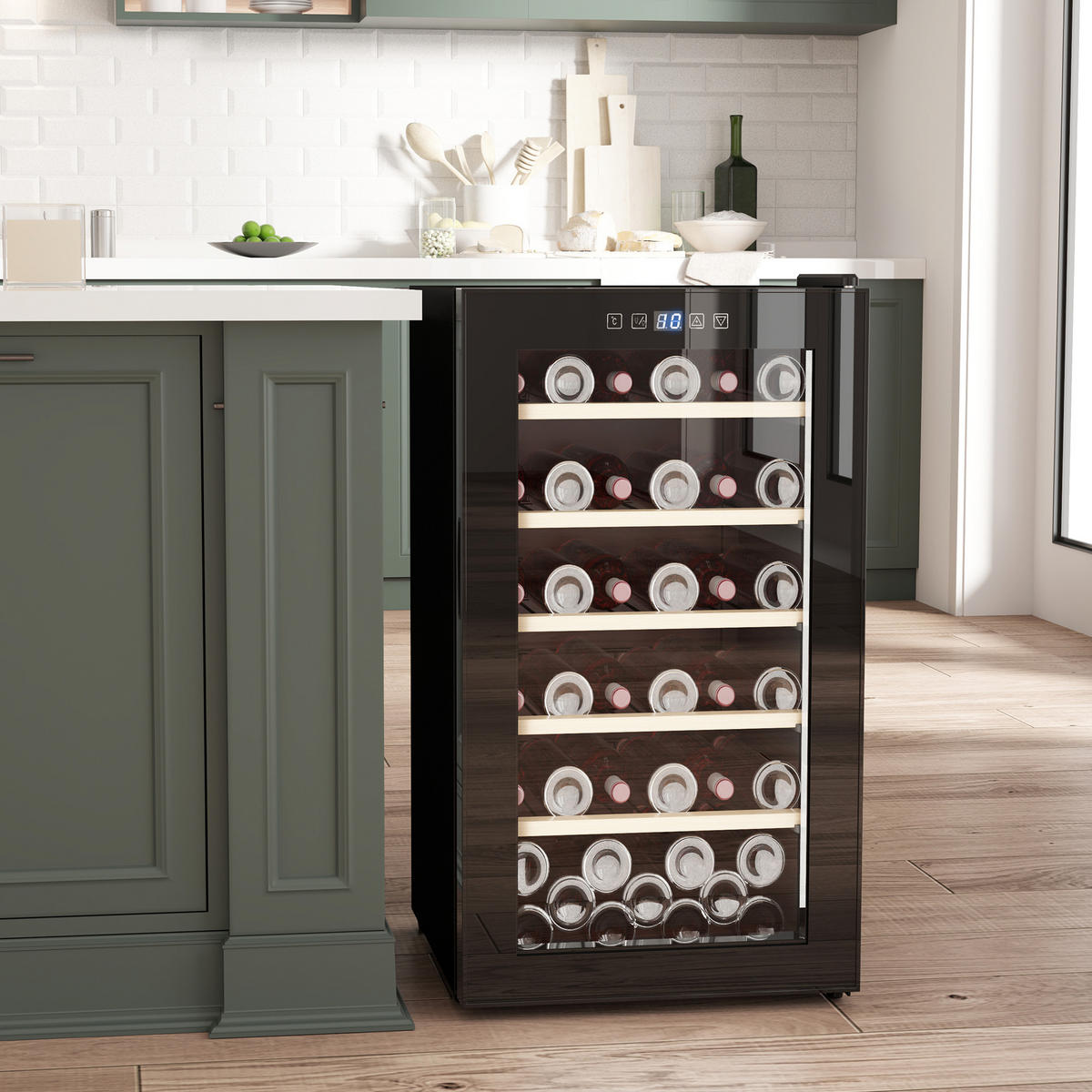 WEINKÜHLSCHRANK für 41 Weinflaschen, 91 Liter Kapazität, LED-Anzeige, Schwarz - Schwarz, Metall (45.1/79.8/53.8cm) - HOMCOM