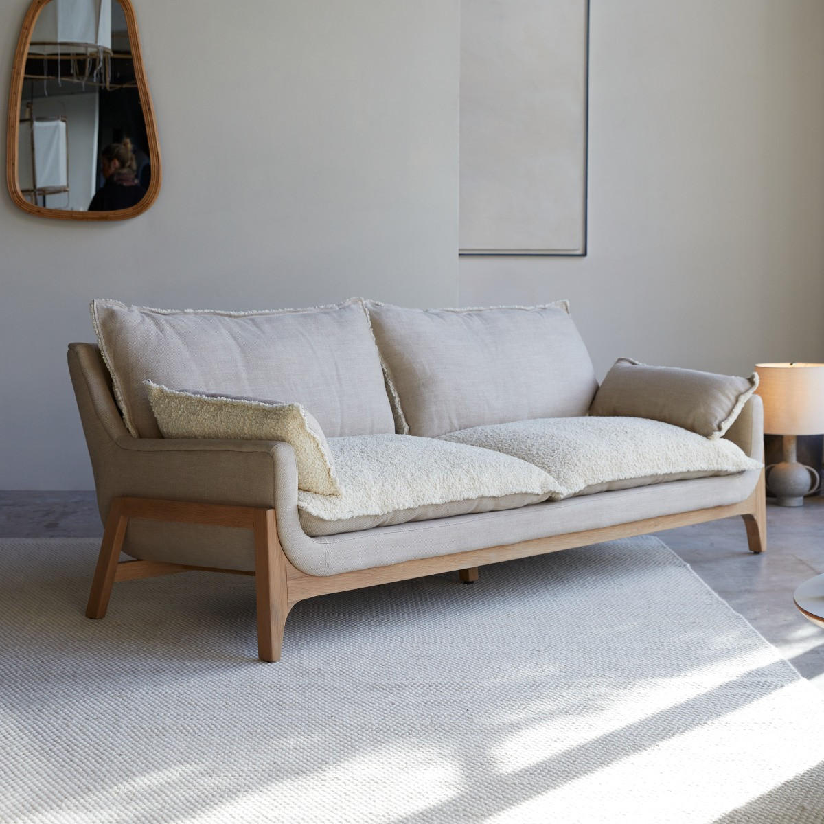 SOFA Woodnest Beige aus Stoff - Beige, Textil (216/77/93cm) - Tikamoon