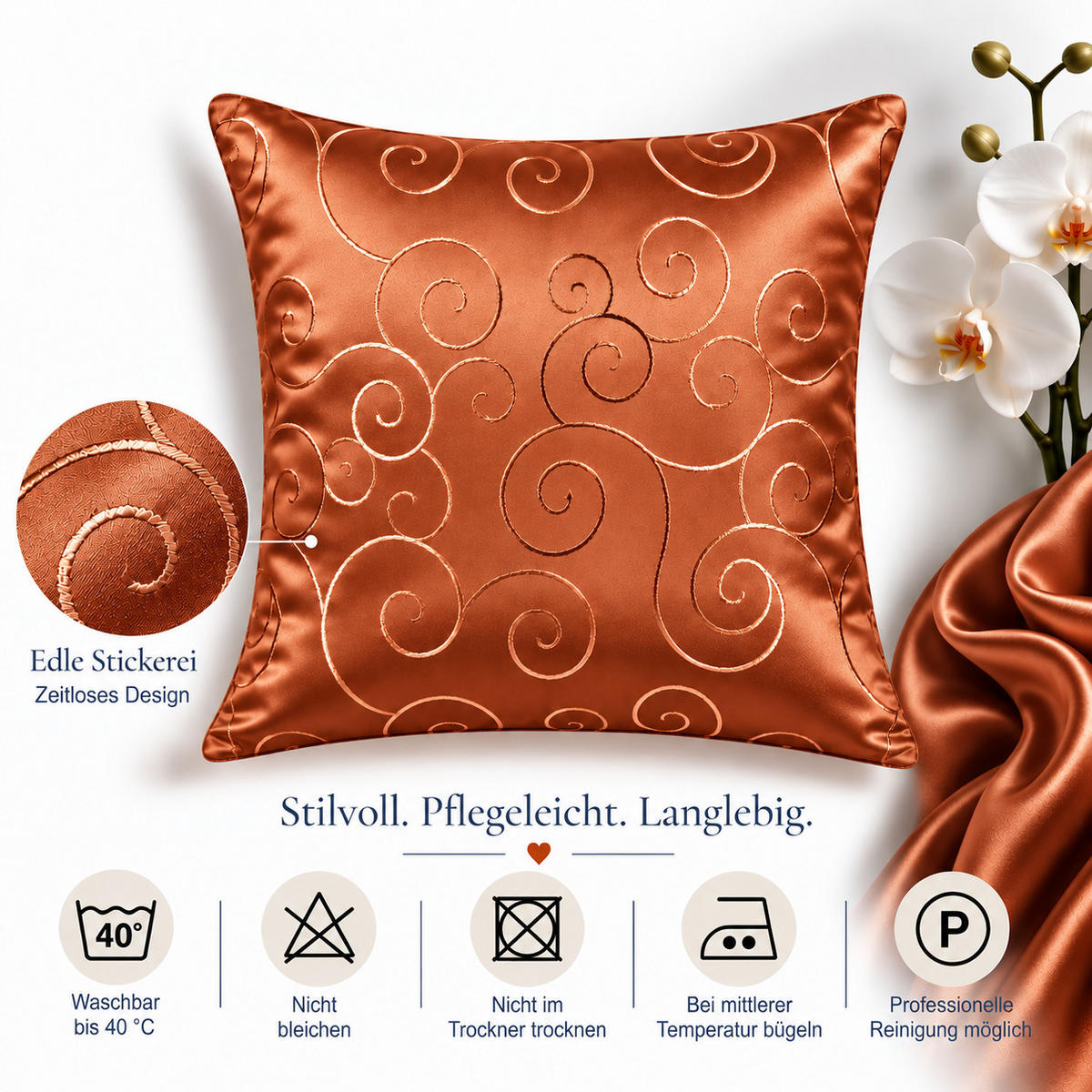 KISSENBEZUG 60/60 cm Terracotta Damast Circle - Terracotta, Textil (60/60cm) - TiborTex