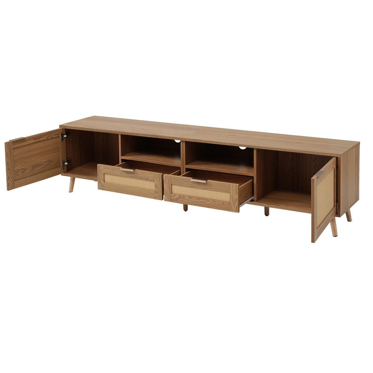LOWBOARD 200/37/49 cm aus Holzwerkstoff mit Rattandesign Eichefarben - Braun, Holzwerkstoff (200/49/37cm) - Modenvie