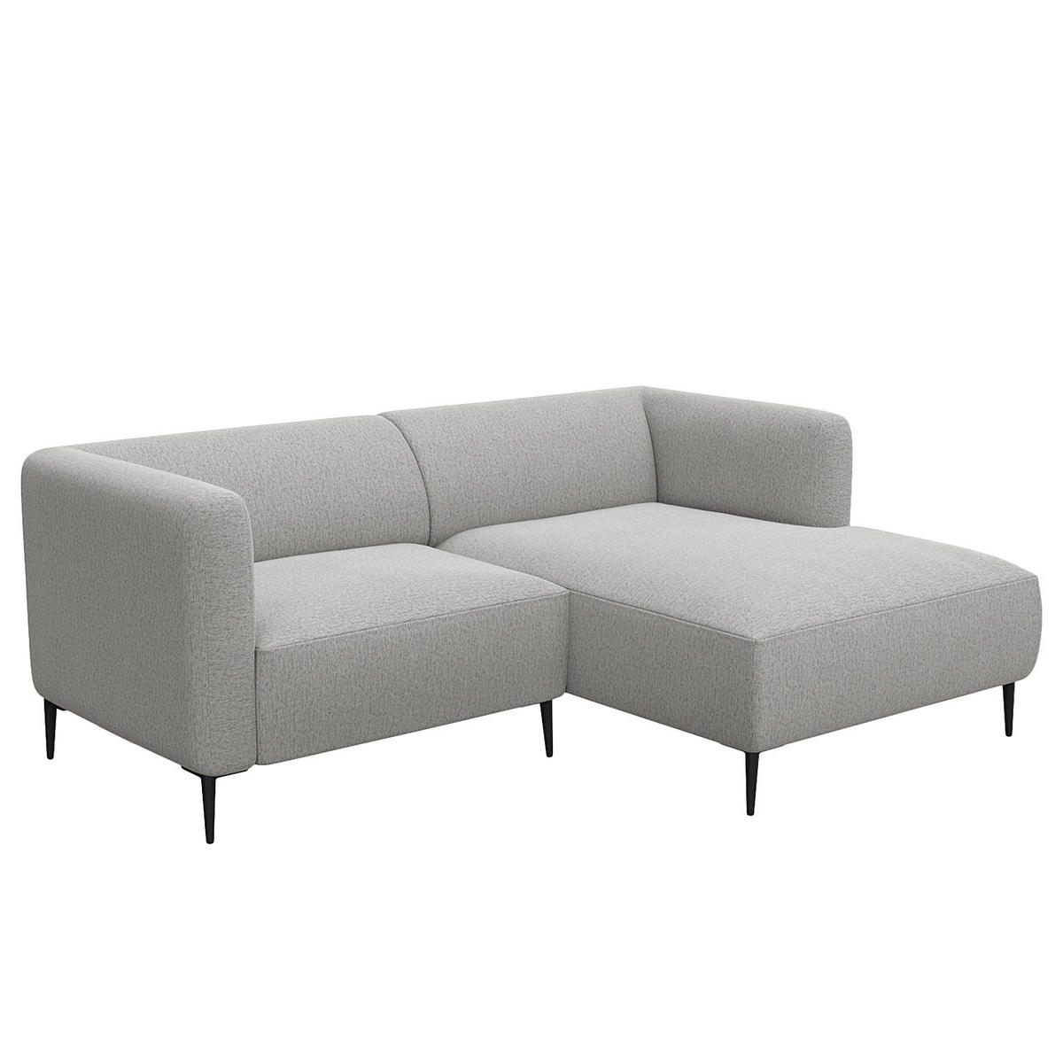 1,5-SITZER ECKSOFA mit Longchair - Hellgrau/Schwarz, Textil/Metall (211/148cm) - home24