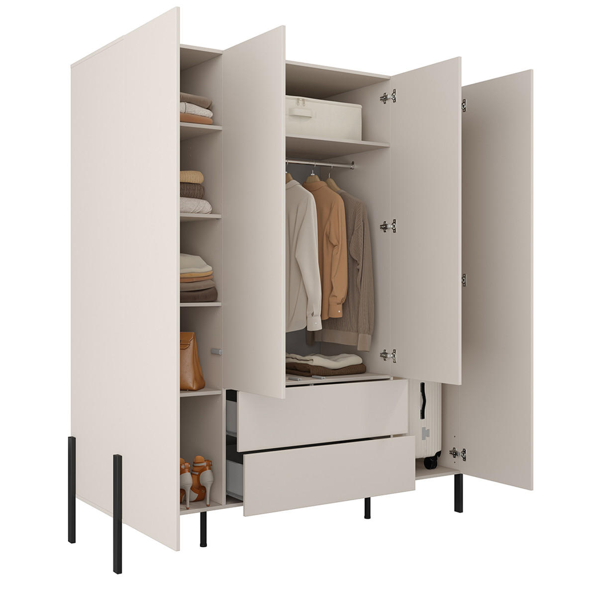 SKŘÍŇ 4DVEŘOVÁ Bérénice Kašmír - béžová, kompozitní dřevo (180/210/59.5cm) - Petits-meubles