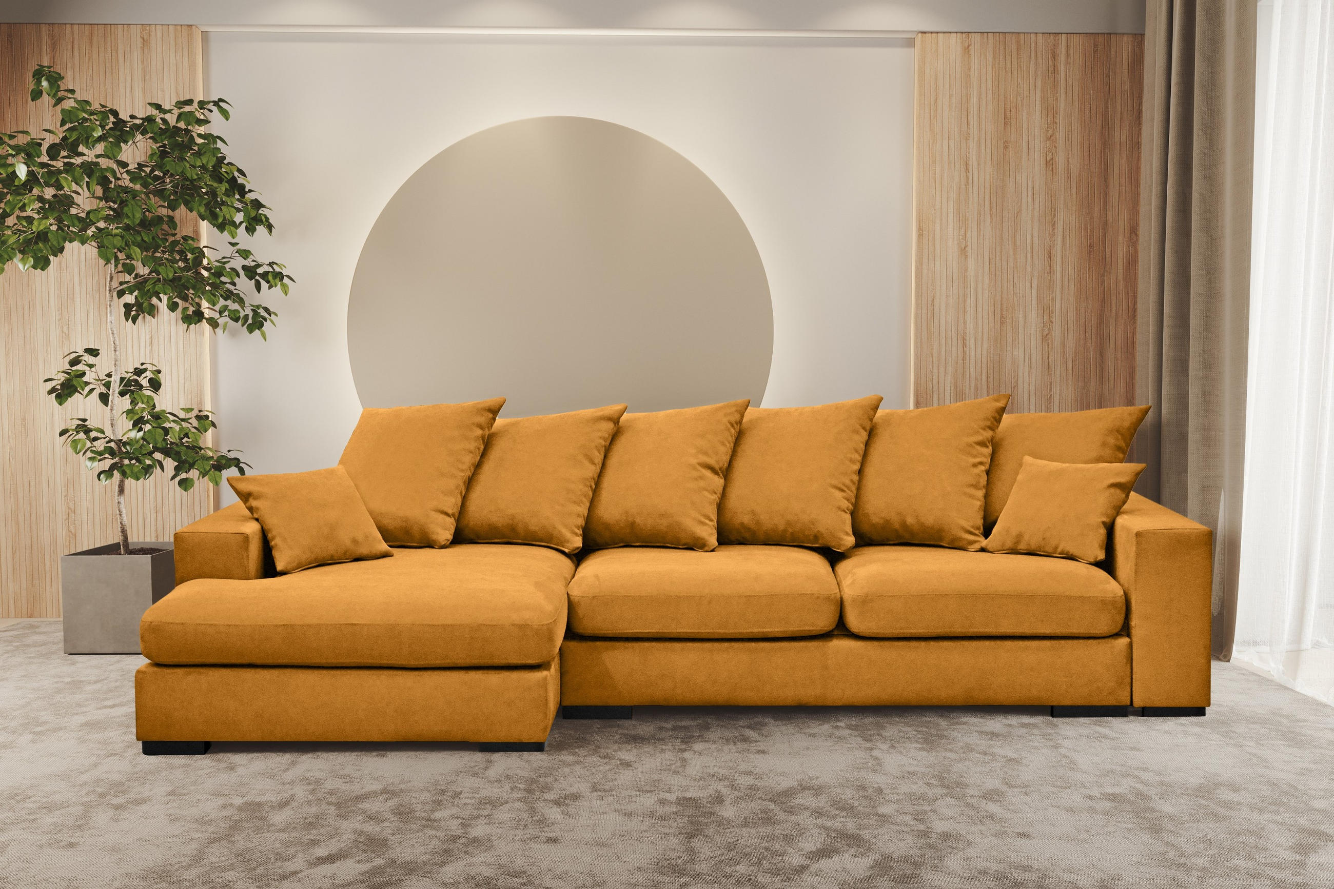 ECKSOFA Mit Schlaffunktion Und Bettkasten Couch L-form Gabon Stoff Riviera Links Orange - Orange, Holz (155/285cm) - Kaiser Möbel