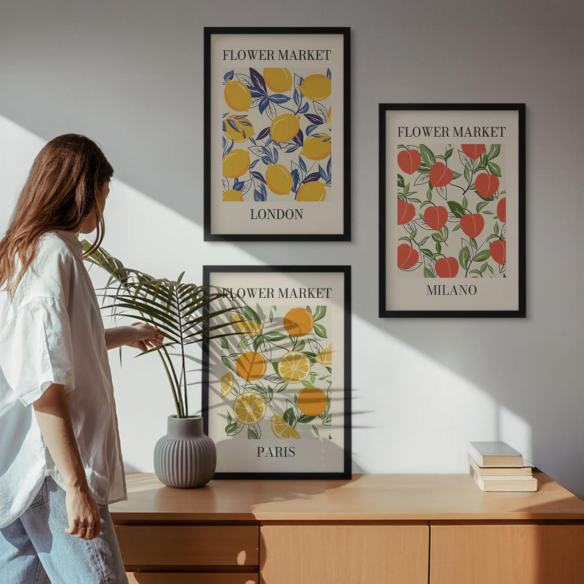 WANDBILDER 3er-Set - 40x60 cm Schwarzer Rahmen - Blumenplakate in Städten - Schwarz, Kunststoff (40/60cm) - ArtPrintCave