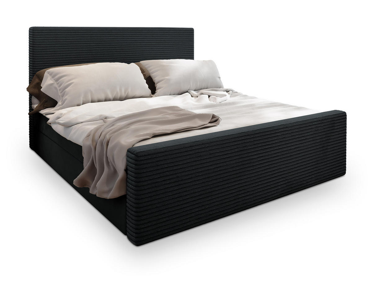 BOXBETT ALORIA 140x200 cm mit Matratze und Topper - Schwarz - Schwarz, Holz (140/200cm) - MASSENO