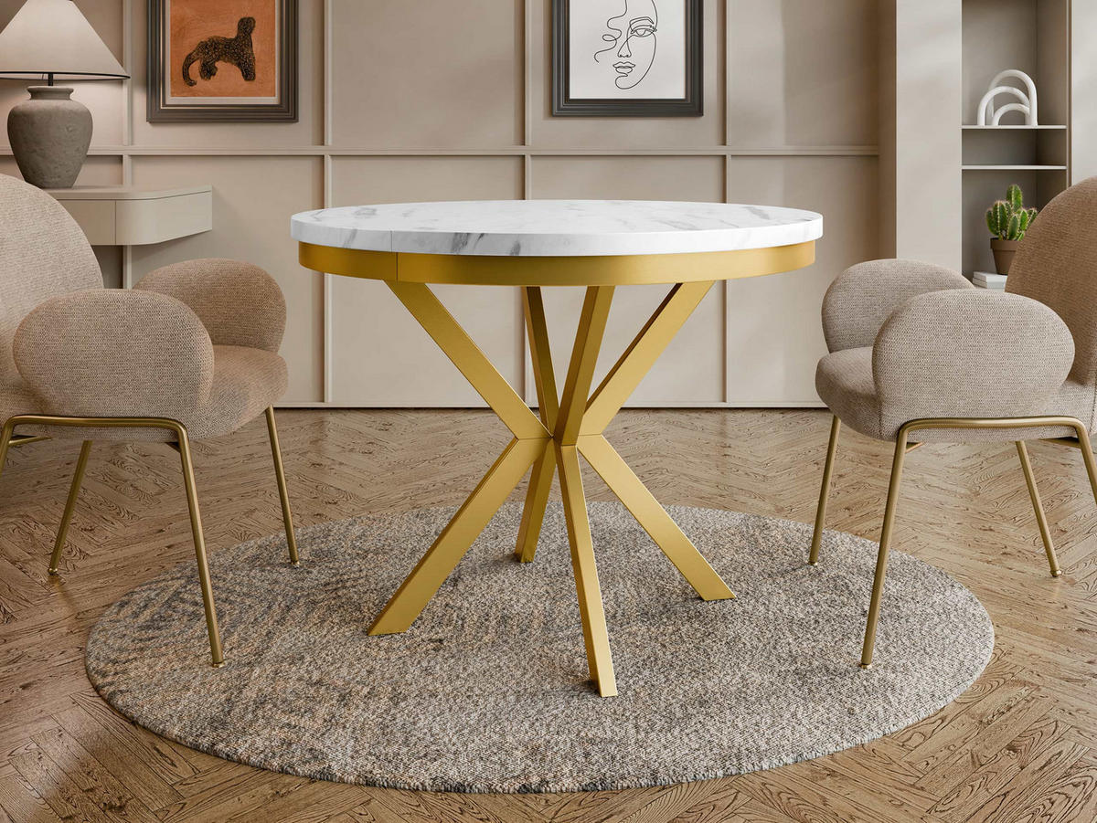 ESSTISCH ausziehbar Edder Gold 100 - Goldfarben/Weiß, Holzwerkstoff/Metall (100/100/76cm) - MIRJAN24