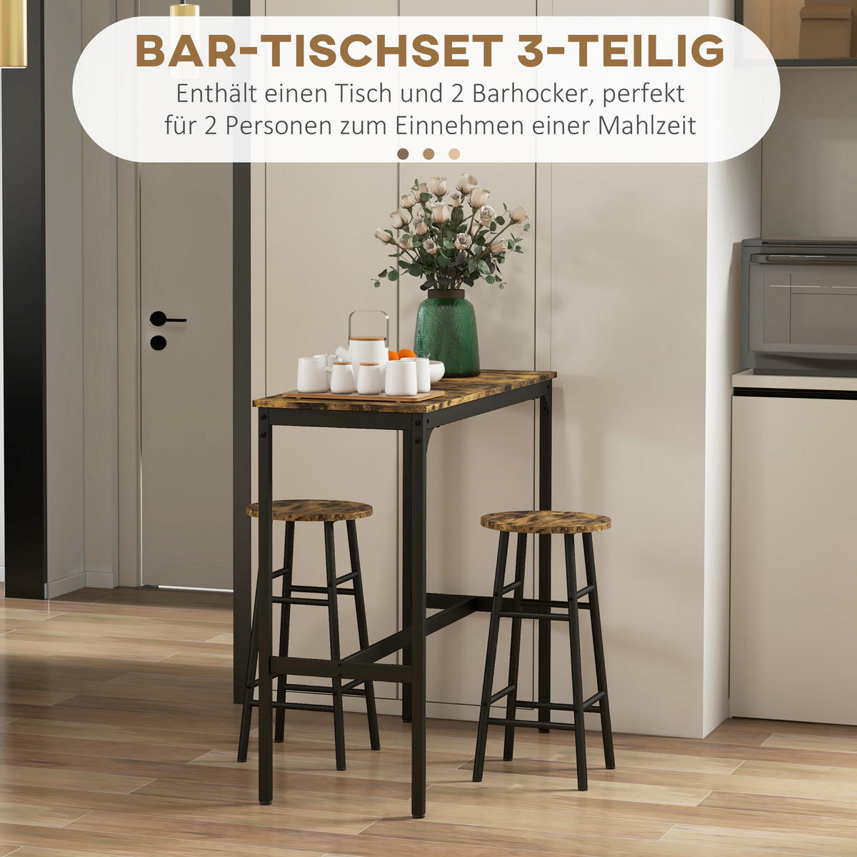 BARTISCH-SET, MDF, Stahl, Rustikal-Braun - Braun, Kunststoff (40/90/105cm) - HOMCOM