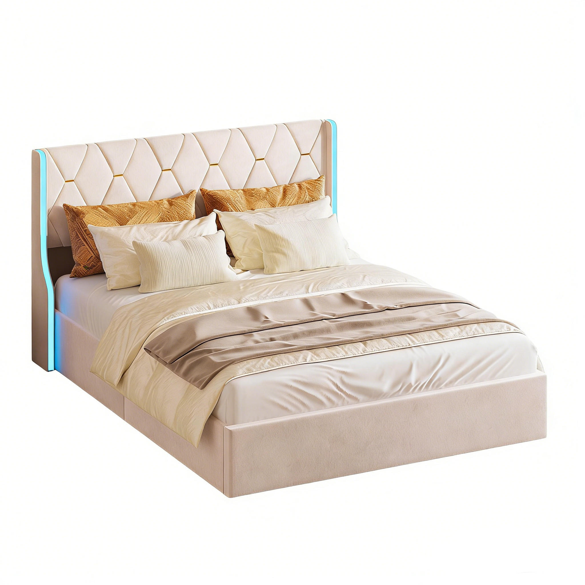 POLSTERBETT Doppelbett 140x200 cm mit Stauraum LED&Bettkasten - Beige, Holz (140/200cm) - PARAFTA HOME