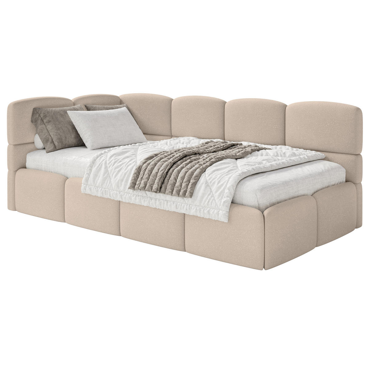 JUGENDBETT Cloudy Beige 120 cm, Chenille - Beige/Schwarz, Kunststoff/Textil (120/200cm) - Selsey