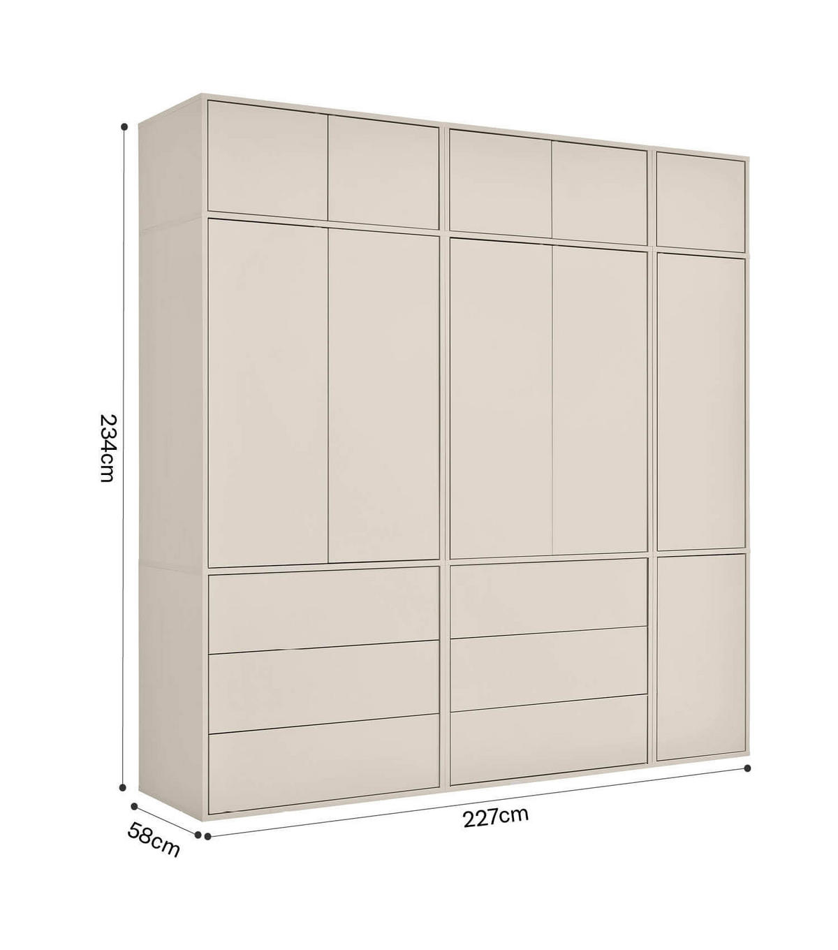 KLEIDERSCHRANK Der Robe - Beige, Holzwerkstoff (227/234/58cm) - Mokebo
