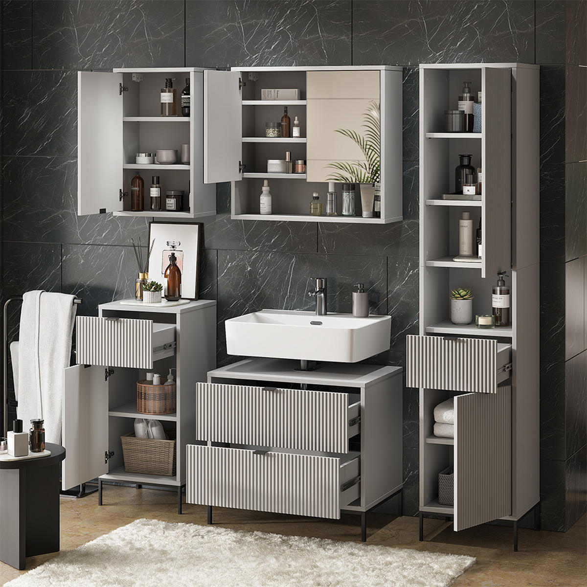 BADMÖBEL-SET Eliza Grau 5 Teile - Grau, Holzwerkstoff (70/63/45.1cm) - Vicco