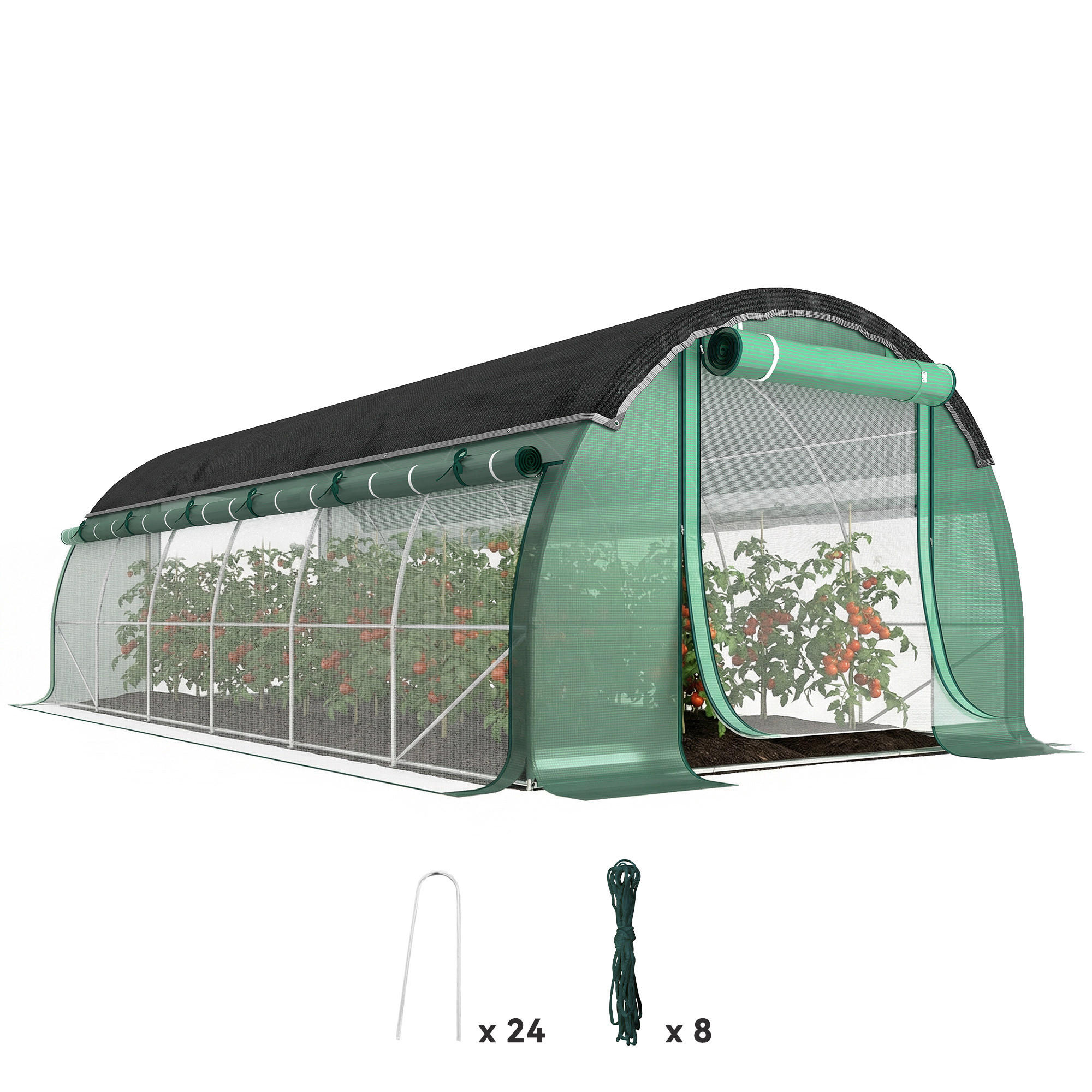 POLYTUNNEL-GEWÄCHSHAUS DE-05710 Mit Sonnenschutznetz & aufrollbaren Seitenwänden Grün - Grün, Kunststoff/Metall (300/198/600cm) - ComfortXL