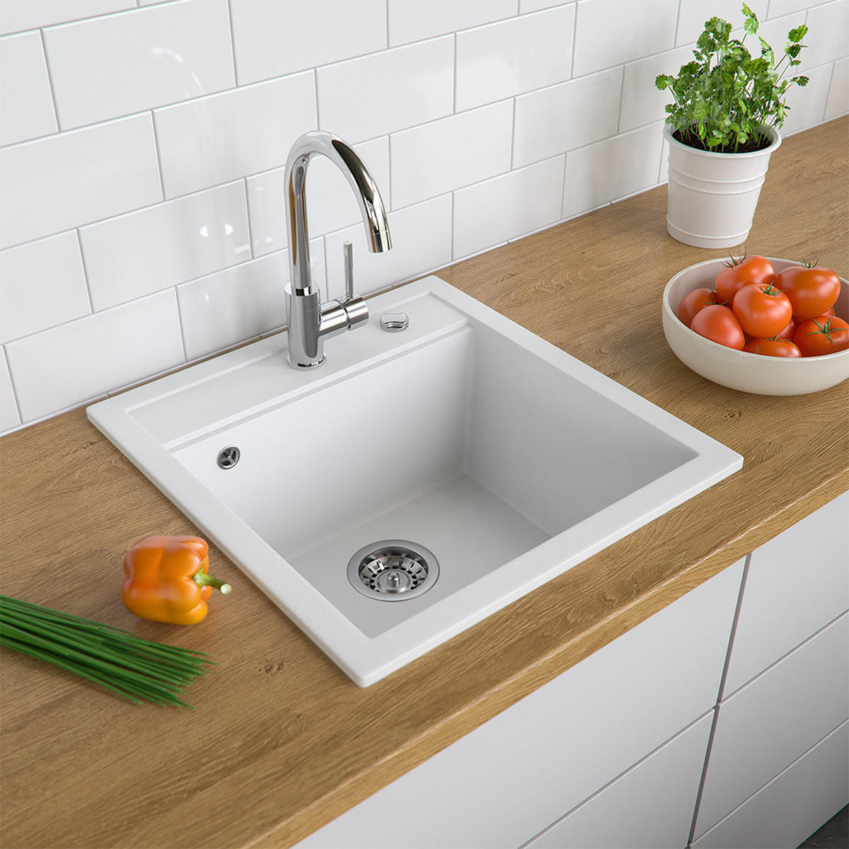 SPÜLBECKEN Tesa Weiß 49 x 51 cm - Weiß, Keramik (49/20/51cm) - Bergstroem