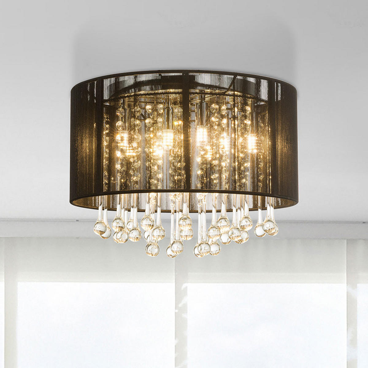 LED DECKENLEUCHTE Metall Schwarz Kristalloptik - Schwarz, Glas (40/40/29cm) - Globo Lighting