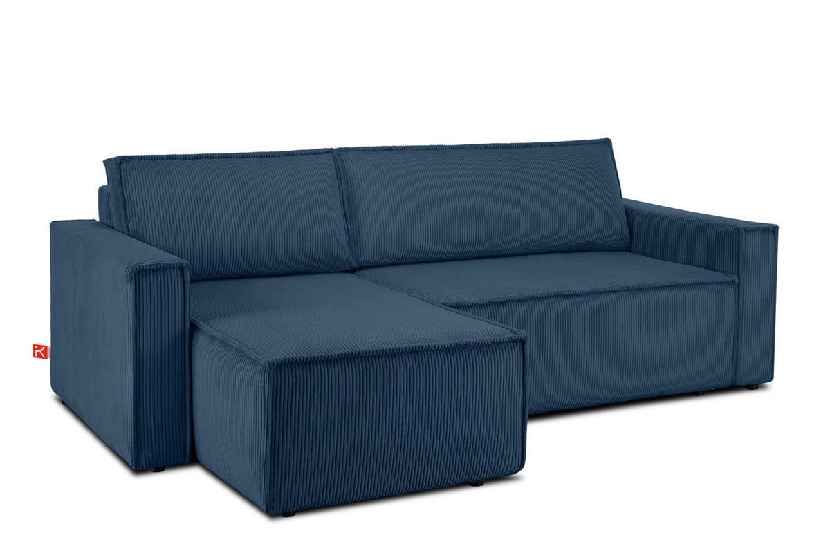 ECKSOFA-LINKS/RECHTS NAPI Schlaffunktion mit Cordbezug, blau - Blau/Schwarz, Textil (246/148cm) - KONSIMO®