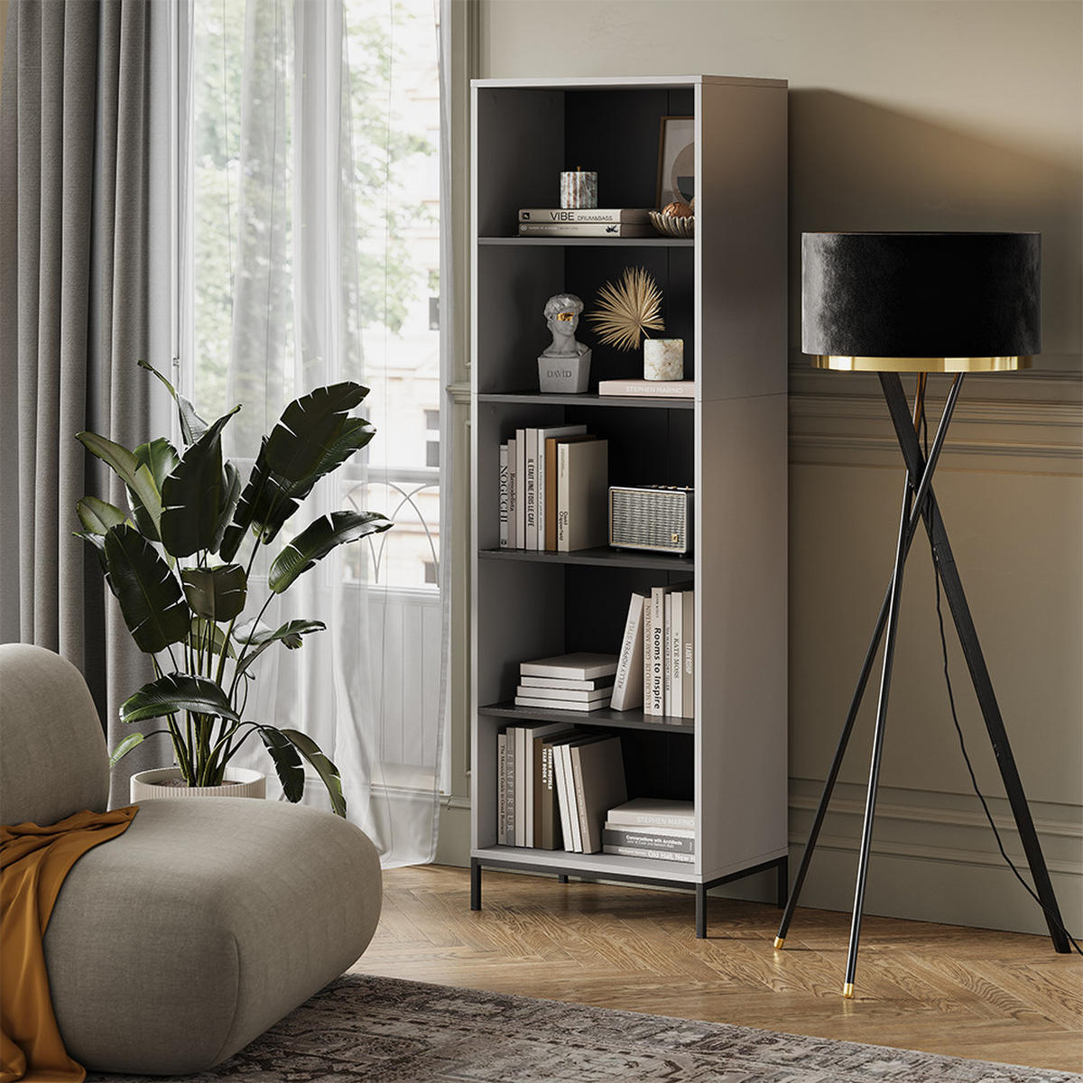 BÜCHERREGAL Eliza Grau 60 x 180 cm mit 5 Fächern - Grau, Holzwerkstoff (60/180/40cm) - Vicco