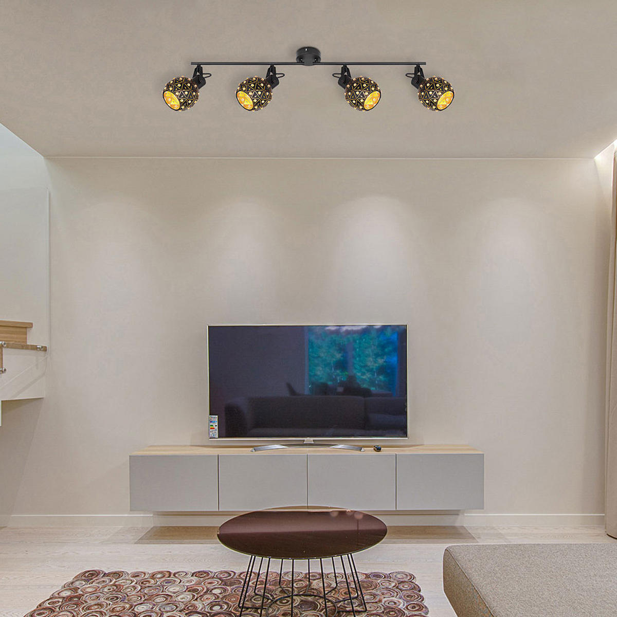 DECKENLEUCHTE Metall Schwarz 4 flammig - Schwarz, Glas (90/12/26cm) - Globo Lighting