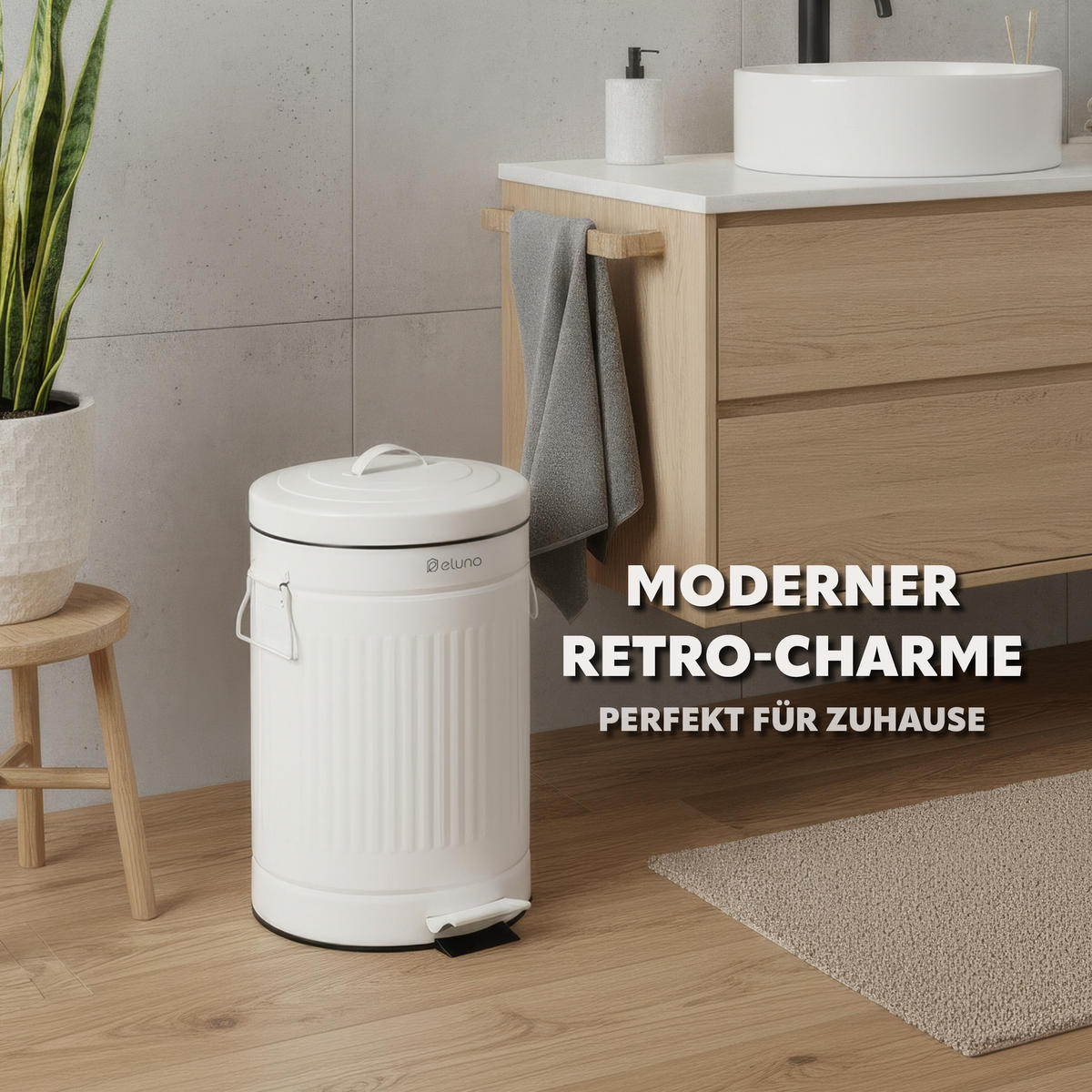 ABFALLEIMER Treteimer VINTAGE, 12 Liter, aus Metall, weiß - Weiß, Metall (25.5/42.5/25.5cm) - eluno