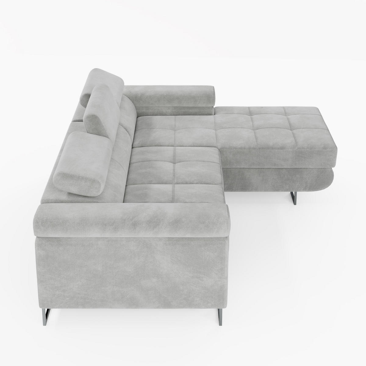 ECKSOFA VEMO MINI Rechts Hellgrau Velour-Stoff Kompakter Komfort für Wohnräume - Hellgrau, Textil (235/175cm) - Barchello