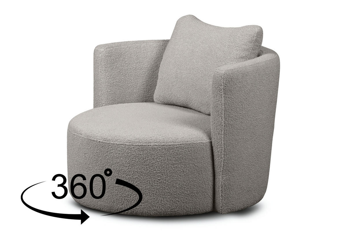 DREHSESSEL-SET RAGGI inkl. Sitzhocker, Boucle, Hellgrau - Hellgrau, Textil (92/75/80cm) - KONSIMO®