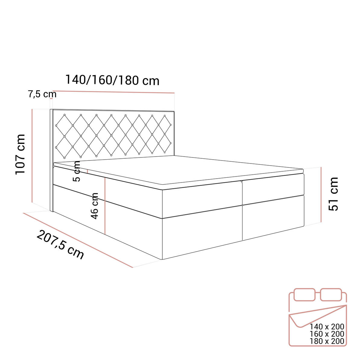 BOXSPRINGBETT INEZ mit Bettkasten mit Topper 140x200 cm Royal Velvet 176 - Beige, Textil - Lookway