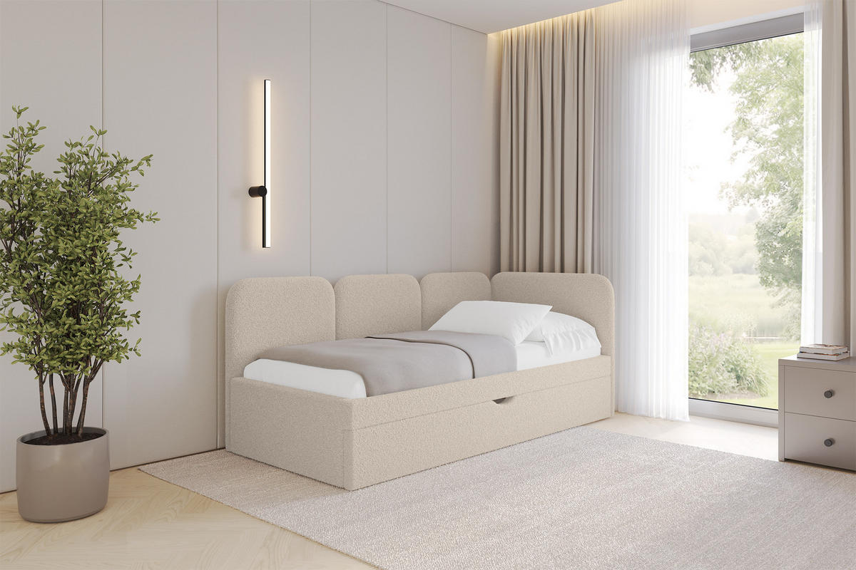 EINZELLBETT Jugendbett mit Bettkasten, Links - ALVY 100x200 Dunkelbeige - Cappuccino, Holzwerkstoff/Textil (100/200cm) - ALTDECOR
