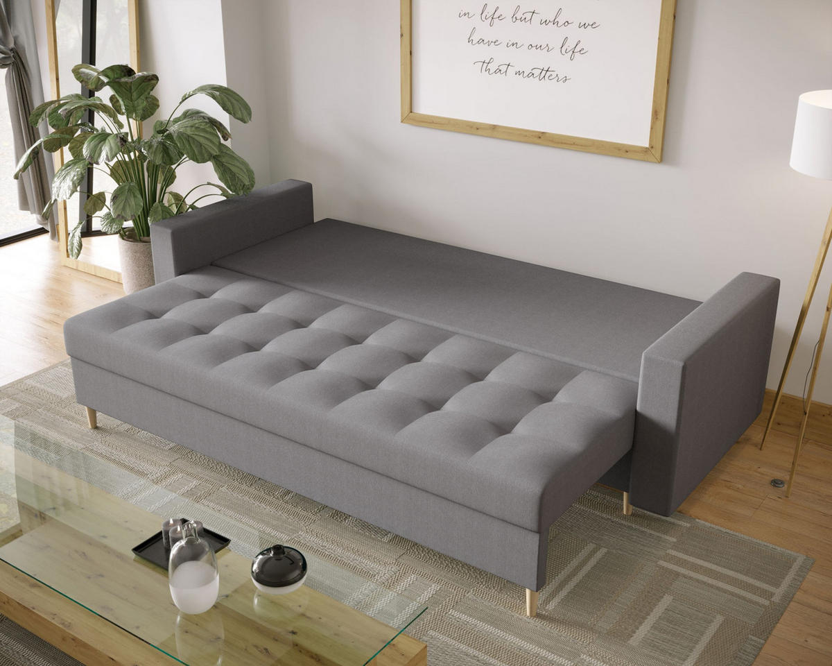 SOFA SKANDI mit Schlaffunktion COSMIC 160 mit Stauraum - Grau, Textil (90/88/232cm) - Bedante