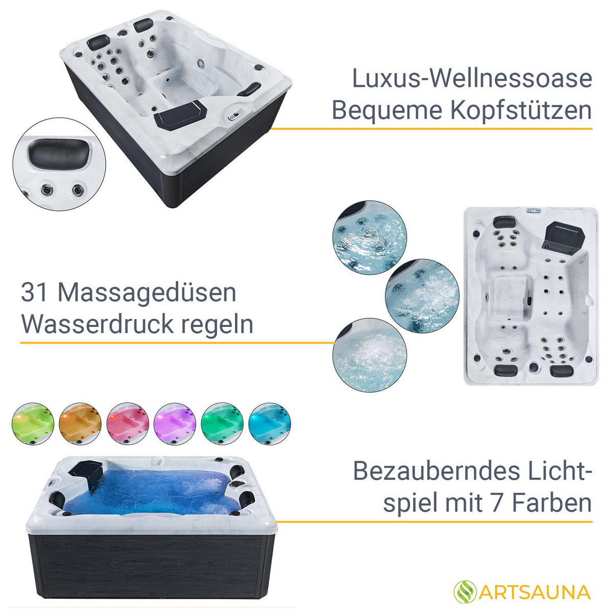 WHIRLPOOL Oasis mit Treppe Outdoor - Anthrazit, Kunststoff (210/80/160cm) - Artsauna